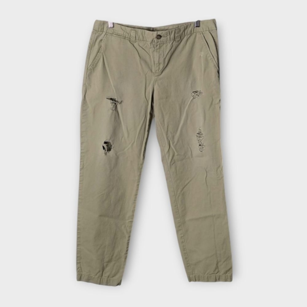 Khakis By GAP Broken In Straight Pale Green Distressed Cotton Trousers Size 12